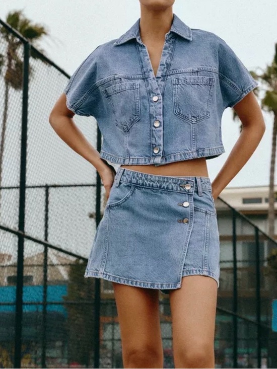 Zara Dresses & Skirts - Zara Blue Denim Button-Up and Mini Skort Set